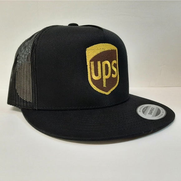 UPS Flat Bill Trucker Mesh Snapback Cap Hat - Picture 2 of 4